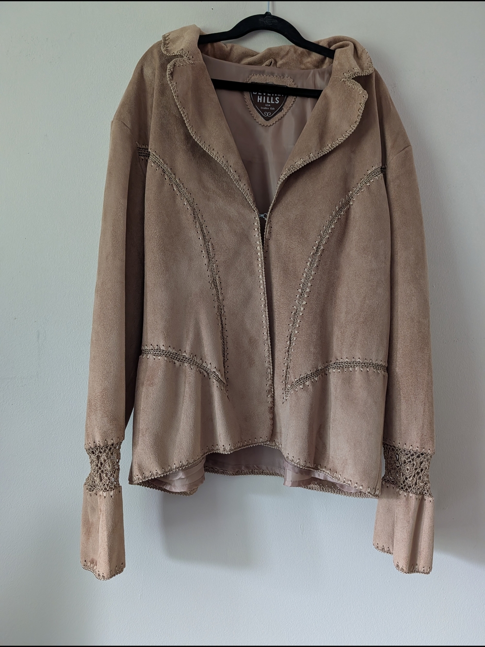Beverly Hills Leather Club Suede Hook Clasp Jacket Blush Tan